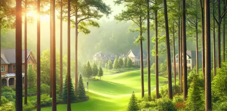Kingwood Texas Livable Forest tall pines homes morning light