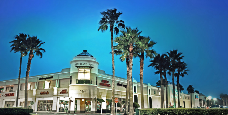 Meyerland Plaza Houston Texas at dusk — family law attorney Houston TX serving Meyerland divorce and family law cases
