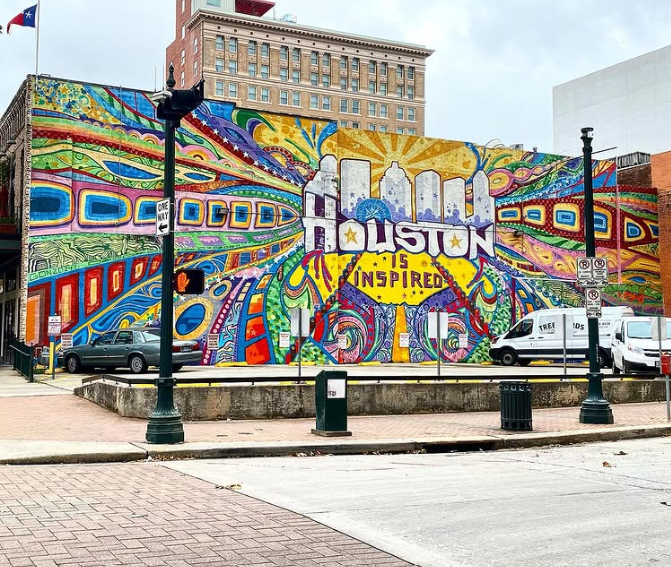 Houston Is Inspired mural downtown Houston Texas — family law attorney Houston TX serving Museum District