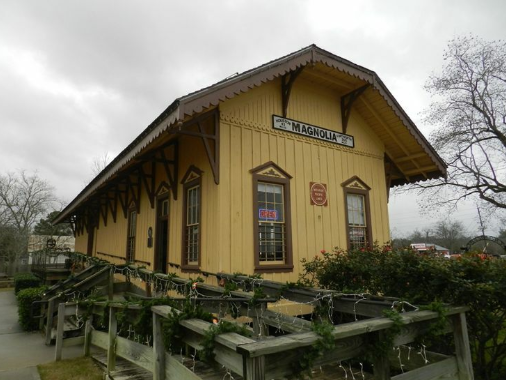 Historic Magnolia Texas train depot &mdash; family law attorneys serving Magnolia and Montgomery TX
