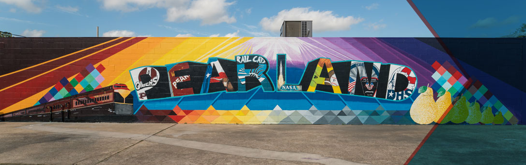 Pearland Texas colorful mural Oilers train pear Texas flag — family law attorney Pearland TX